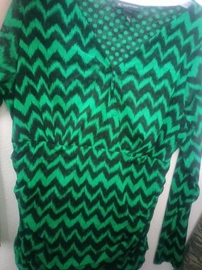 INC International Concepts Sheer Green Black Chevron Top Plus Size Shirt 1X
